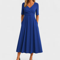 Elsa | Damen Wickelkleid V-Ausschnitt Schmeichelnd Elegant Feminin in Blau