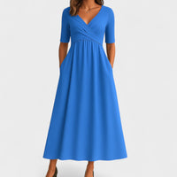 Elsa | Damen Wickelkleid V-Ausschnitt Schmeichelnd Elegant Feminin in Azurblau