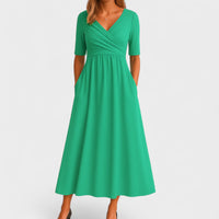 Elsa | Damen Wickelkleid V-Ausschnitt Schmeichelnd Elegant Feminin in Grün