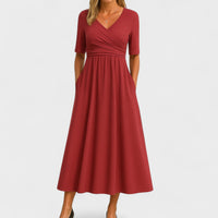 Elsa | Damen Wickelkleid V-Ausschnitt Schmeichelnd Elegant Feminin in Rot