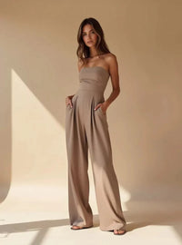 Nathalie | Damen Trägerloser Jumpsuit Weit Sommer Elegant Leicht in Beige