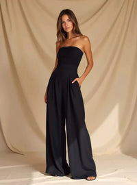 Nathalie | Damen Trägerloser Jumpsuit Weit Sommer Elegant Leicht in Schwarz