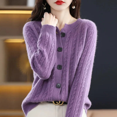 KATE - Damen-Wollstrickjacke mit Knöpfen für einen warmen und modischen Look