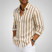 Lando | Herren Hemd Streifen Leger Casual Modern Sommer Vielseitig in Khaki