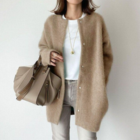 Katharina | Damen Klassischer Durchgehende Strickjacke in Beige