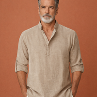 Lässiges Herren Henley-Shirt mit Knopfleiste für Herren | Tijn in Khaki