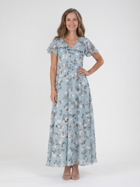 Ismeria | Floral Chiffon Maxikleid in Himmelblau