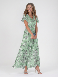 Ismeria | Floral Chiffon Maxikleid in Grün