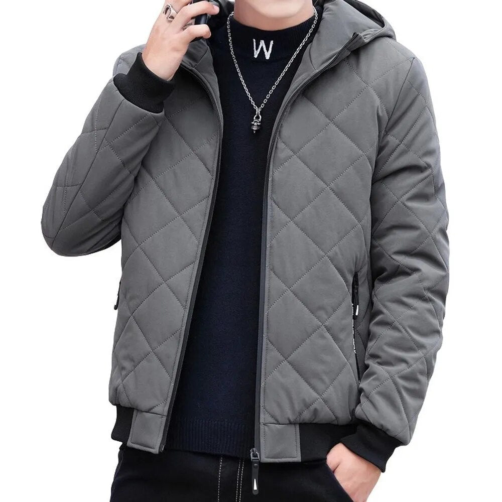 Herren Steppjacke mit Kapuze und Diamantmuster