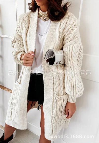 Frauen gestrickt langen Mantel elastisch warm Twist Strickjacke