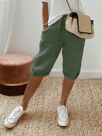 Mae | Damen Shorts Baumwolle Leinen Leicht Sommer Komfort Natural in Grün
