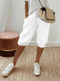 Mae | Damen Shorts Baumwolle Leinen Leicht Sommer Komfort Natural in Weiß