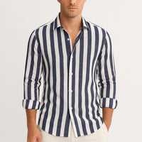 Scott | Herren Gestreiftes Button-Down Hemd in Marineblau