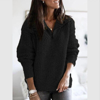 Damen-Strickpullover mit V-Ausschnitt und Reißverschluss