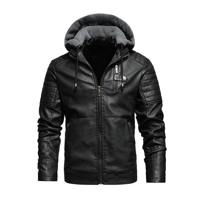 Elegante Vegan Lederjacke mit Kapuze für Herren | Ideal für den Winter
