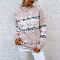 KARENE - Damen-Strickpullover – Warmer Winterpullover mit Norwegermuster in Helles Rosa