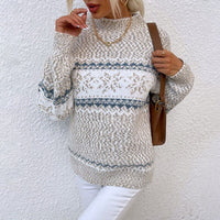 KARENE - Damen-Strickpullover – Warmer Winterpullover mit Norwegermuster in Hellgrau