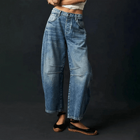 Vanessa | Damen High Waist Jeans Locker Reißverschluss Modern Denim in Dunkelblau