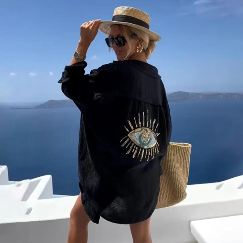 Fudus | Böser Augen Pailletten Lockerer Bluse