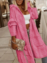 Lange Strickjacke Damen Mit Kapuze, Oversize Cardigan Für Herbst & Winter, Grobstrick, Gemütlich, Modisch in Rosa