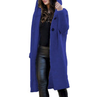 Lange Strickjacke Damen mit Kapuze | Grob Gestrickt Cardigan für Herbst und Winter | Stilvolle Wärme und Komfort in Dunkelblau