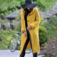 Lange Strickjacke Damen mit Kapuze | Grob Gestrickt Cardigan für Herbst und Winter | Stilvolle Wärme und Komfort in Gelb