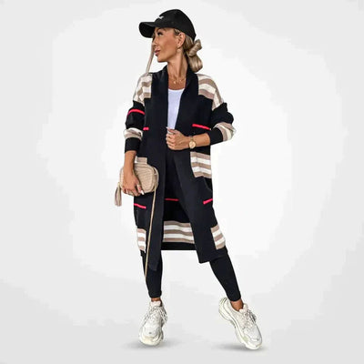 Stephanie | Lange Strickjacke mit Streifenmuster
