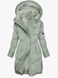 Langer Winter Mantel Damen mit Kapuze und Kunstpelz für kalte Tage – Eleganter Mäntel Damen für stilvolle Winterlooks in Grün