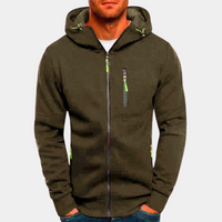 Lässiger Herren-Hoodie mit Reißverschluss und entspanntem Schnitt in Olivgrün