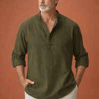 Lässiges Herren Henley-Shirt mit Knopfleiste für Herren | Tijn in Olivgrün