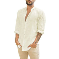 Leinenhemd Herren langarm Stehkragen in Beige