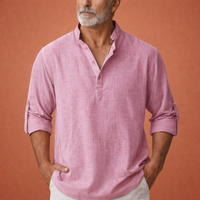 Lässiges Herren Henley-Shirt mit Knopfleiste für Herren | Tijn in Hellrosa