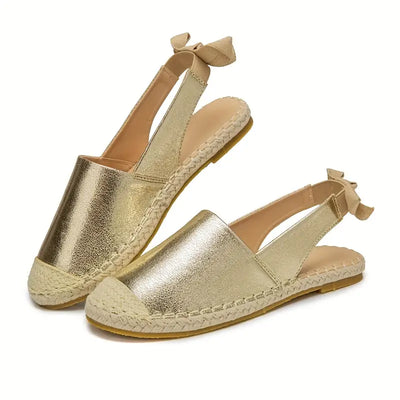 Goldy | Damen Goldene Espadrilles Flache Sandalen