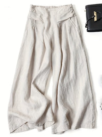 Chrissy | Leinenmix-Hose mit weitem Bein und elastischem Bund in Beige
