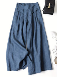 Chrissy | Leinenmix-Hose mit weitem Bein und elastischem Bund in Pfauenblau