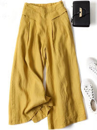 Chrissy | Leinenmix-Hose mit weitem Bein und elastischem Bund in Senfgelb
