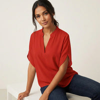 Luftige Damen Sommerbluse mit V-Ausschnitt - Aurélie in Rot