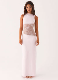 Amanda - Transparentes Spitzen-Panel ärmelloses Maxikleid in Rosa