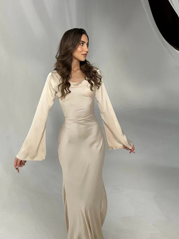 Marie | Maxikleid Langarm Festlich für Damen - Elegantes Hochzeitsgast Kleid