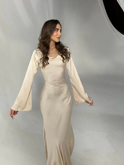 Marie | Maxikleid Langarm Festlich für Damen - Elegantes Hochzeitsgast Kleid