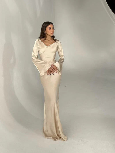 Marie | Maxikleid Langarm Festlich für Damen - Elegantes Hochzeitsgast Kleid