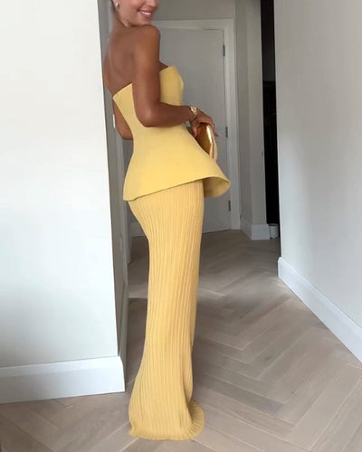 Clara | Trägerloses Abendkleid Lang mit Plissiertem Rock für Formelle Anlässe