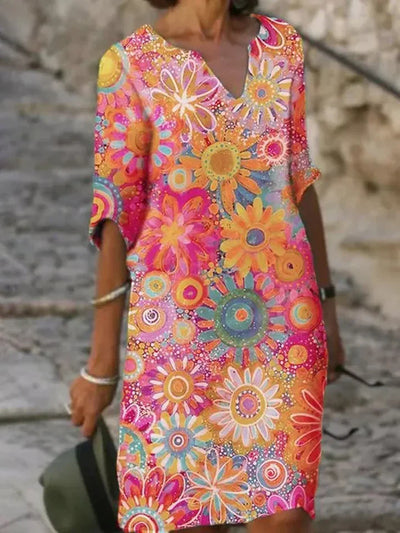 Hannah – kleid mit v-ausschnitt und blumendruck