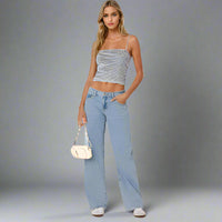 Florine | Damen Low Rise Jeans Trend Modern Casual Urban Denim in Eisblau