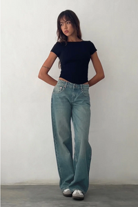 Florine | Damen Low Rise Jeans Trend Modern Casual Urban Denim in Blau