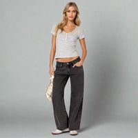 Florine | Damen Low Rise Jeans Trend Modern Casual Urban Denim in Schwarz
