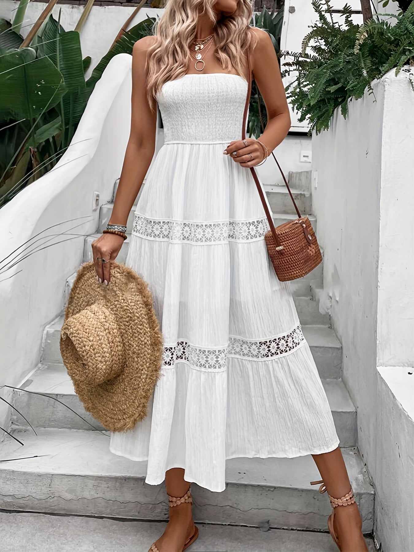 Fudus | Strapless Boho Maxi Kleid Mit Eleganten Spitzen Details