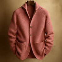 Silvoro – Gerippter Wollcardigan für Herren in Rosa