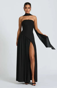 Céleste | Damen Trägerloses Maxikleid Fließend Elegant Festlich Sommer in Schwarz