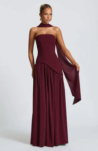 Céleste | Damen Trägerloses Maxikleid Fließend Elegant Festlich Sommer in Rot